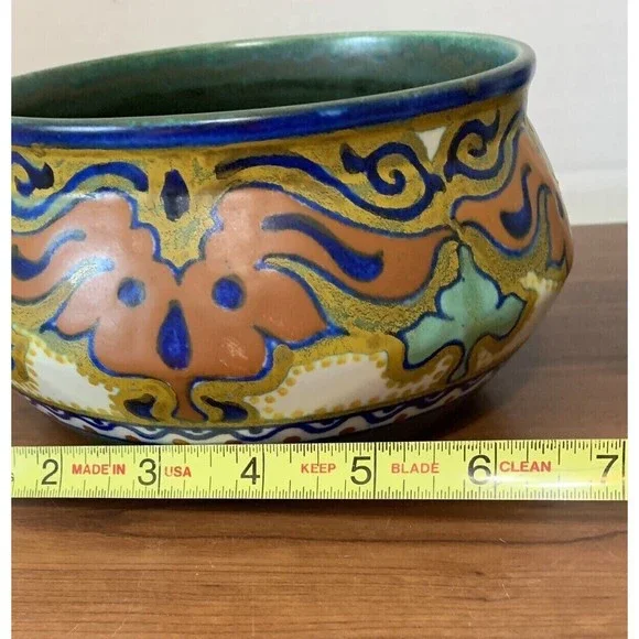 Vtg 1924 Gouda Holland "Beek" Signed Handpainted Pottery Bowl Planter 7" x 3.5" - Picture 6 of 10